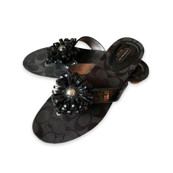 Coach “Skye” Black Low Wedge Sandal Flip Flops Sz 8.5B - Picture 3 of 11